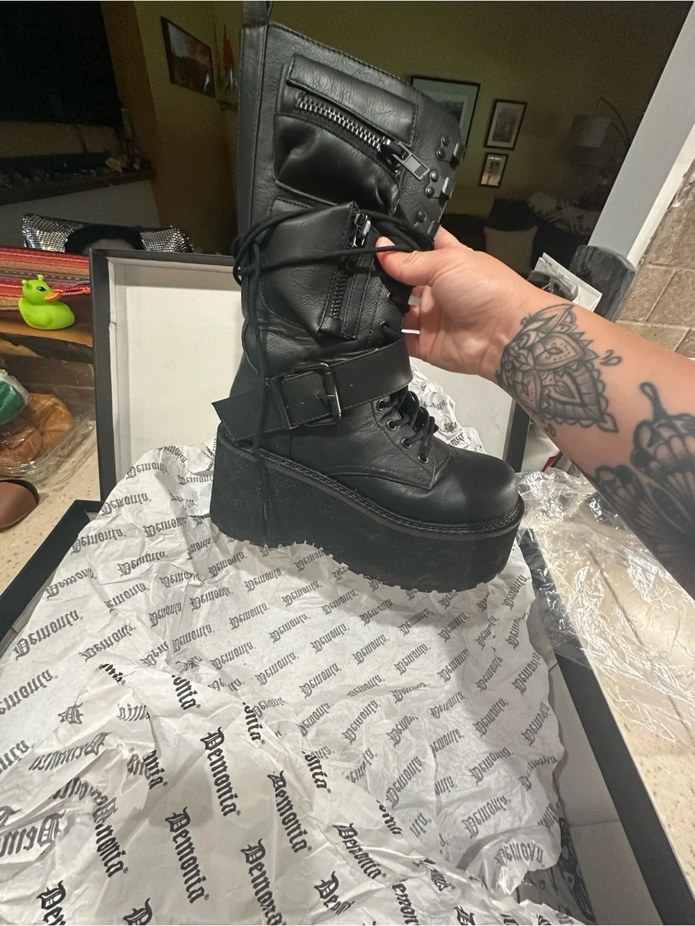 Current Mood Black Platform Combat Boots